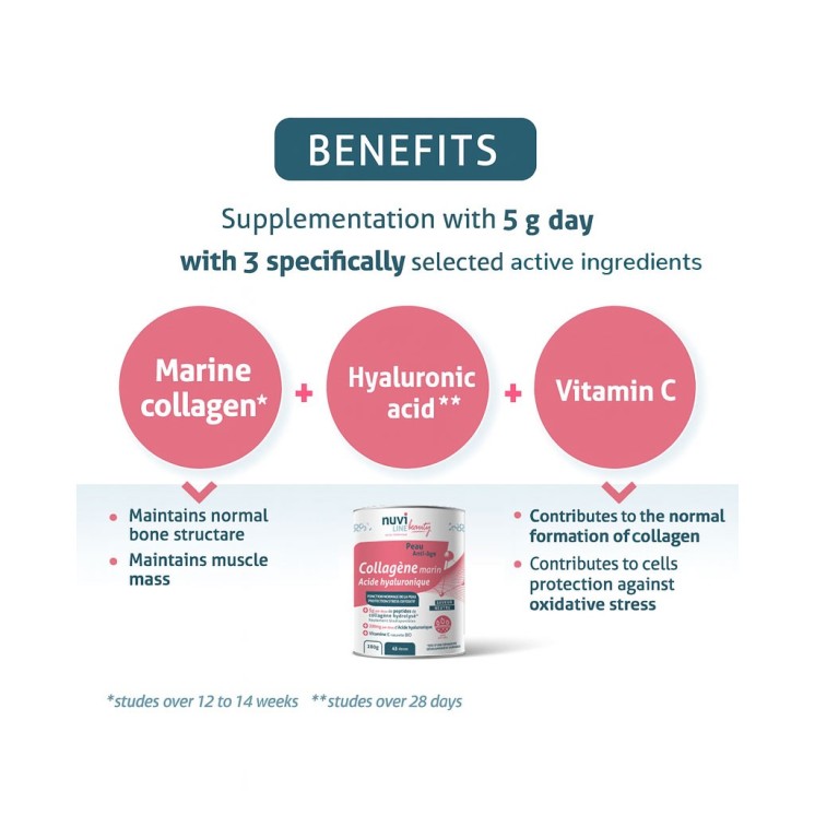 Collagène marin pour la peau avec acide hyaluronique et vitamine C